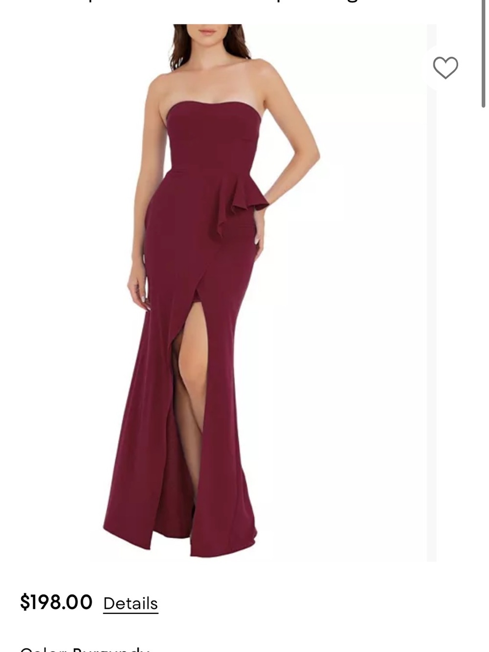 NWT Dress the Population Strapless Plum Evening Gown with Front Slit